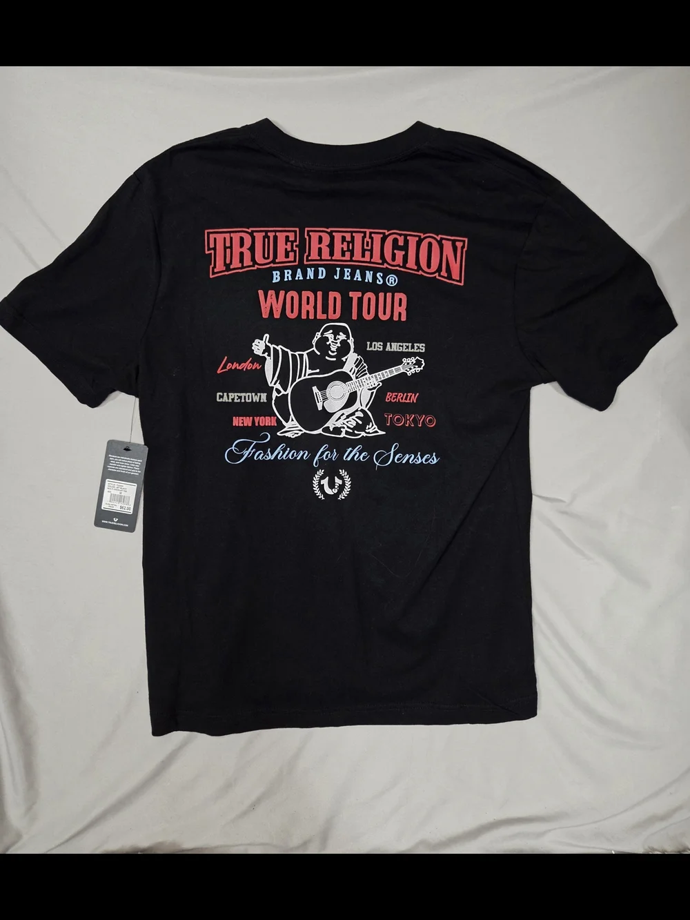 NWT True Religion Brand Jeans World Tour Black T-Shirt Buddha Guitar M